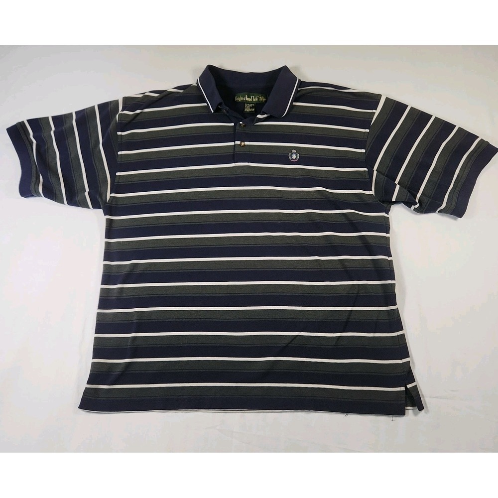 Vintage Knights of Round Table Polo Shirt Adult XL Blue -Green Striped Crest 90s